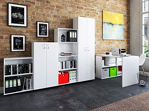 möbelando Büro-Kombi Komplettset Büroprogramm Arbeitszimmer Möbelset Büromöbel Trio 2345 Weiß