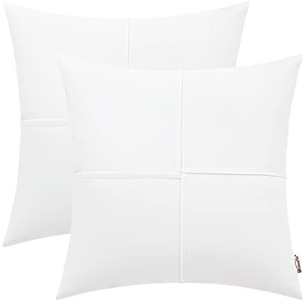 BRAWARM Kunstleder-Kissenbezüge, 55,9 x 55,9 cm, weiße Leder-Kissenbezüge, handgenäht, dekorative Dekokissen für Couch, Sofa, Bett, Wohnzimmer, Zuhause, Garten, 2 Stück