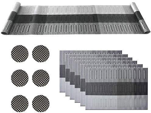 Placemats,Christmas Table Mats,Table Mats and Coasters Set of 6 with Table Runner 180cm,Table Mats Set of 6,Resistant Anti Slip Table Place Mats for Home Restaurant