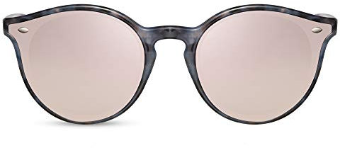 Cheapass Sonnenbrille Blau Marmor Rund Silber Rosa verspiegelte Gläser mit speziellen Ecken Retro UV 400 Frauen