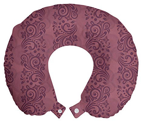 ABAKUHAUS Bohemien Reisekissen Nackenstütze, Ethnische Naher Osten Locken, Schaumstoff Reiseartikel für Flugzeug und Auto, 30x30 cm, Mauve Taupe Aubergine