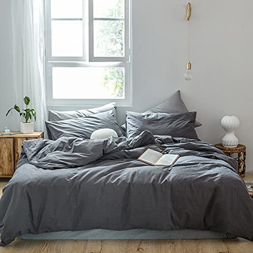 GETIYA Basic Bettwäsche 150x220 Baumwolle Einfarbige Bettwäsche Dunkelgrau Kinder Bettwäsche Set 2 Teilig Weiche Hautfreundliche Bettbezug mit Reißverschluss und Kissenbezügen 80x80 Einzelbett