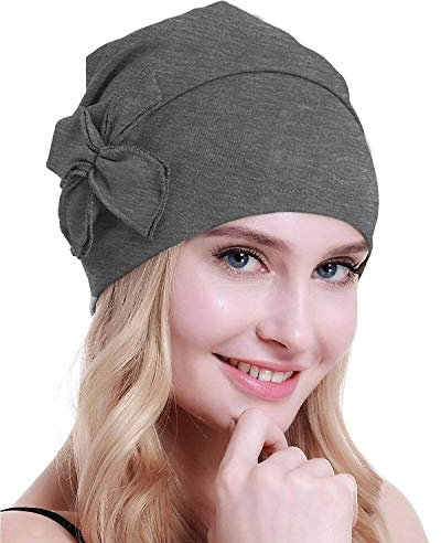 osvyo Baumwolle Chemo-Turbane Kopfbedeckung Beanie Mütze Kappe für Frauen Krebs Patienten Haarausfall Dunkles FLECKENGRAU