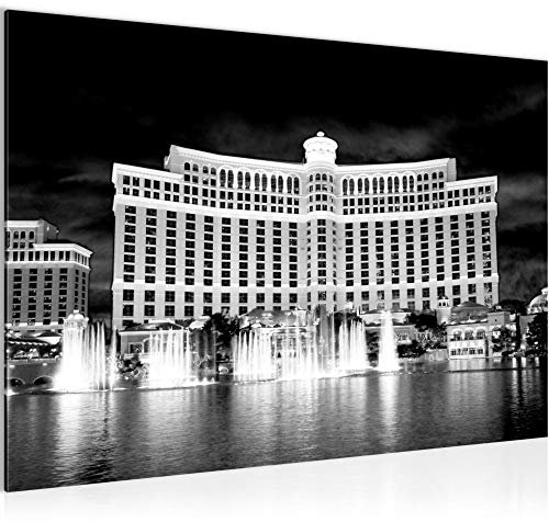 Runa Art Bild Bellagio Las Vegas Modern Wandbilder Wohnzimmer 1 Teilig - Made In Germany - Panorama Schwarz Weiss Flur 601215c