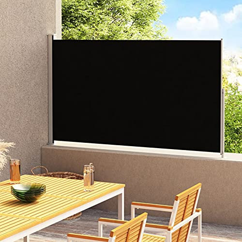 Tidyard Auvent Latéral Rétractable de Patio, Store latéral, Brise-Vue Rétractable Store de Terrasse 180x300 cm Noir