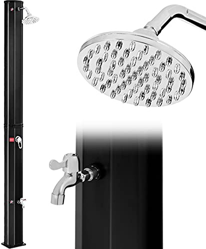 RELAX4LIFE Doccia Solare da Giardino 35 Litri, Doccia Solare da Campeggio con Miscelatore per Acqua Calda e Fredda, Soffione Orientabile e Rubinetto Lavapiedi, 220 x 16 cm, Nero