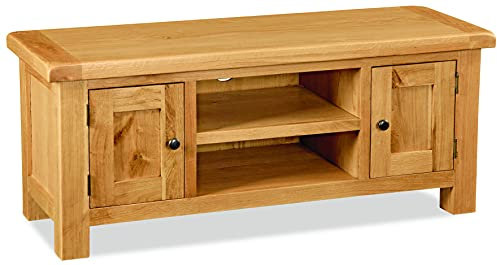 Oakvale Large TV Unit/Rustic Oak 120cm Media Cabinet/Solid Living Furniture