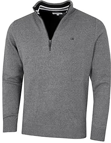 Calvin Klein, Maglione da uomo in cotone lavorato a maglia con zip corta, XL