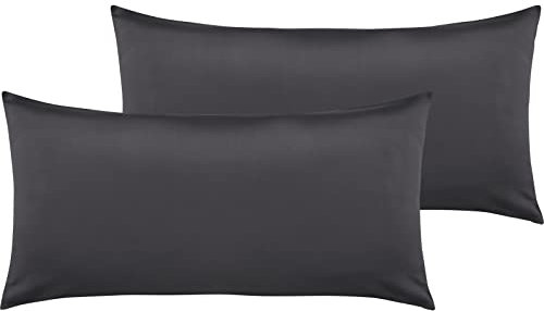 Pure Label 2er Set Mako Satin Kopfkissenbezüge 40x80 cm aus 100% Baumwolle in dunkelgrau - Traumhaft weiche Kissenbezüge passend zu unseren Bettwäsche Sets