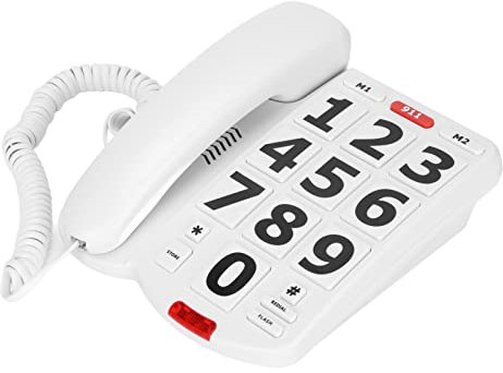 Big Button Phone, Wired Big Button Landline Phone for Elderly, Amplified Phones for Hearing Impaired Seniors, Corded Standard Phone with Super Loud Ringtones