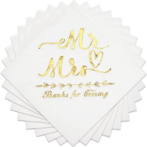 Chrisfall 100er Pack Servietten Hochzeit Papierservietten Tischdeko für Hochzeit Partyservietten Mr. & Mrs Dekorative Einweg Servietten für Verlobung Party Geburtstag Taufe, 33 x 33 cm