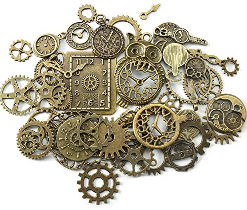 HERZWILD Steampunk Zahnräder 40pcs Metall Armbanduhr Zahnrad Charms Vintage Steampunk Zahnräder Anhänger Charms Zahnraeder Steampunk Anhänger Metall für Schmuck Basteln (Bronze)