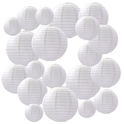Lampions Weiß Papierlaterne 20 Stück, iMeshbean Papier Laterne Rund Lampenschirm 15/20/25/30 cm Hängende Papierlampions für Hochzeitsdeko Party Geburtstage Dekoration (Weiß)