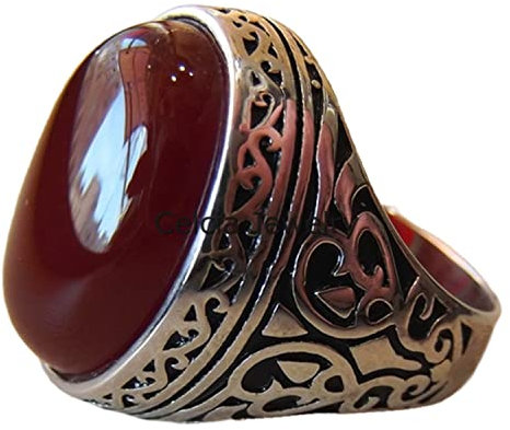 Natürlicher Leberachat-Karneol-Halbedelstein-Cabochon-Ovalring, Statement-Ring, Siegelring für Herren, einzigartige Vatertagsgeschenke, oxidierter Silberring (Karneol)