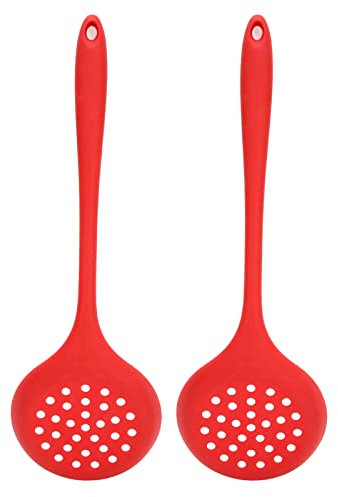 2pcs Food Grade Silicone Slotted Spoon, Nonstick Mixing Spoon with Large Round Holes for Restaurant Kitchen Bar