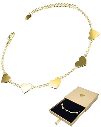 LENIRA® Herz Armband Damen Armkettchen für Frauen aus Edelstahl mit Gold und Roségold überzogen verstellbar 15-20 cm stilvolle Geschenkbox 10x10x2cm