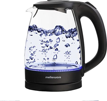 Mellerware - Hervidor Eléctrico Spring! 2200W | Indicador Nivel de Agua | 0-100ºC Calentamiento Rápido <3 min 1.7L | Base 360º | Kettle Diseño Tetera Elegante | Transparente