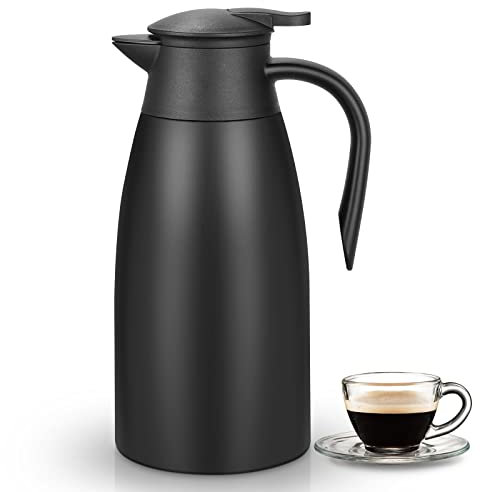 Wylnsie Edelstahl-Isolierkanne 2 Liter – Doppelwandige Vakuum-Kaffeekanne für Heiß- & Kaltgetränke, 18/8 Edelstahl, Auslaufsicher, Leicht zu Reinigen, Schwarz