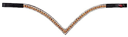 Start Woden Stirnriemen Pferd Glitzer, Stirnband Leder Diamond Pferdestirnband Pferdeschmuck geschwungen für Trense, Stirnriemen für Pferde Größe Warmblut, Vollblut und Pony (Cob, Schwarz/LCT)