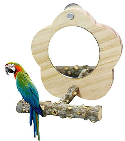 Colrid Papageien Vogelspiegel, Vogel Spiegel mit Barsch, Holzspiegel mit Landeplatz, Einfach zu installierender Papageienvogel-Spielzeugspiegel mit Stehstange - Papageien-Barsch-Kletterzubehör