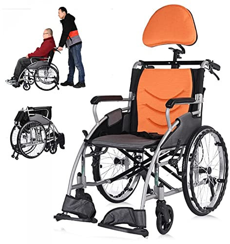 Bueuwe Rollstuhl Faltbar Leicht Reiserollstuhl, Kleiner Rollstuhl für die Wohnung, Rollstühle für Behinderte und Senioren, Aktivrollstuhl, Aluminium, Sitzbreite 44 cm, 12 kg