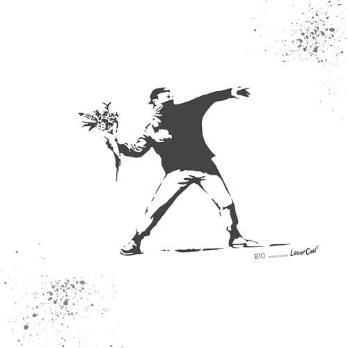 LaserCad Schablonen BANKSY Streetart (B010, Flower Thrower, DIN A2) Stencil für Graffiti, Airbrush, Kunst, Deko, zum Malen