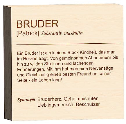 Rustikaler Holzblock Schild - Personalisierbares Wand- und Tischdekor für Zuhause und Büro - Rustikale Coach Definition - 15 x 15 cm, Motiv wählen:Bruder