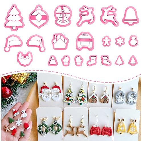 Keoker Emporte-pièces en argile de Noël pour la fabrication de bijoux – 21 formes pour boucles d'oreilles, emporte-pièces en argile polymère (tous)
