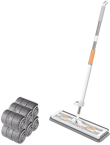 Grand Balai Plat De Nouveau Style Large Flat Mop Serpillère Avec Fonction Essorage Tampons En Fibre Super Absorbants Et Utilisation Humide Et Sèche 360° Rotation Balai Avec Tampons (Blanc,6 Chiffons)