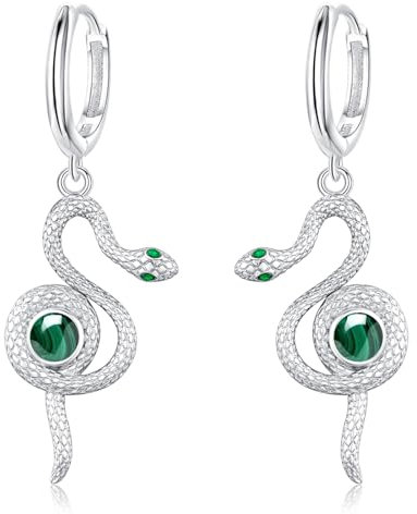 Malachit Schlange Ohrringe, 925 Sterling Silber Vintage Schlangen Huggie Creolen Ohrringe Schmuckstücke für Frauen