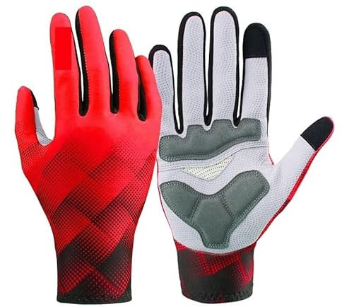 Winterhandschuhe Fahrradhandschuhe Fahrrad Winter Thermische Volle Finger Handschuhe MTB Rennrad Touchscreen Anti-Skid Handschuhe Radfahren Atmungsaktive Warm Halten Fäustlinge (Color : Red, Size :