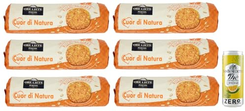 6er-Pack Ore Liete Cuor di Natura Biscotti con Cereali,Kekse mit Getreide,mit Vollkornmehl und ohne Zuckerzusatz,250g + 1er-Pack Kostenlos San Benedetto Eistee mit Zitrone Ohne Zucker 330ml Dose