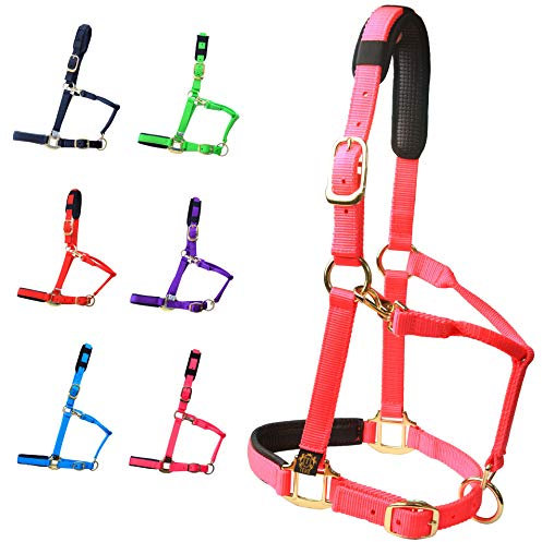 T TEKE verstellbare Pferdehalfter aus strapazierfähigem, weichem Nylon, gepolstert mit scheuerfestem Waffel-Neopren an Krone und Nase