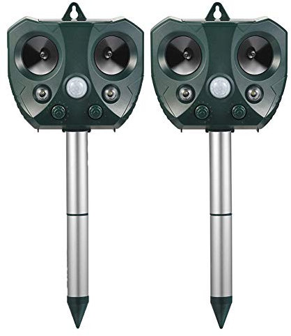 ERNZI Ultraljudsdjuravskräckare, soldriven kattavstötning, batteridriven djuravskräckare med PIR-rörelsesensor, vattentät sonisk kattskrämmare för trädgårdsgård