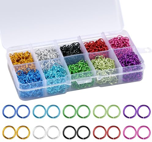 2250 Stück Jump Ringe,Open Jump Rings,6 mm Aluminium Spaltringe,Ungelötet O-Ring,10 Farben Offene Sprungringe,Mehrfarbig Kettenringe für Ohrring Halskette Schmuck Schlüsselanhänger Herstellung