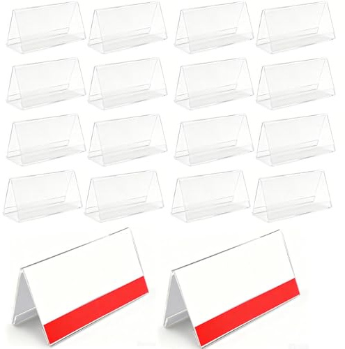 Armastuse 18 pezzi Porta etichette da tavolo in acrilico trasparente, 9 x 6 cm, ispessito 2 mm, visualizzare etichette nome, cartellini prezzo, codice