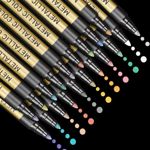 APOGO 20 Metallic Pens, 2mm Medium Tip for Black Paper and Scrapbooking | Brilliant Metallic Shine on Light & Dark Backgrounds, Water-Based & Quick-Drying, Ideal for Cards, Tags, Scrapbooks, Journals