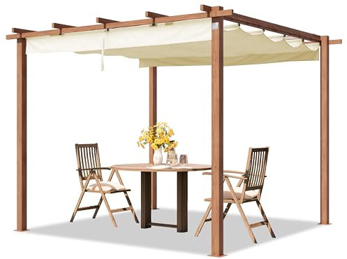 TOOLPORT PRIMEYARD Pergola 3x3 m Gazebo da Giardino con Tetto Scorrevole Struttura in Acciaio Look Legno