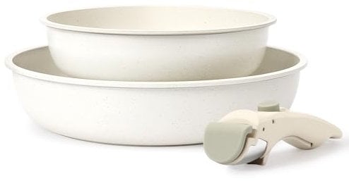 GiPP Juego de 3 ollas y sartén, no pegajoso, Mango desmontable, cocina de inducción, Mango desmontable, cocina rv, seguridad Horno/lavavajillas(Blanco, 3PCS)