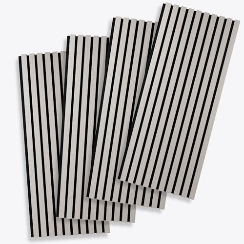 PROVISTON Lot de 4 panneaux acoustiques en bois - 120 x 60 cm - Panneaux muraux en chêne clair 3D - Lamelles en MDF - Aspect bois - Fond en feutre