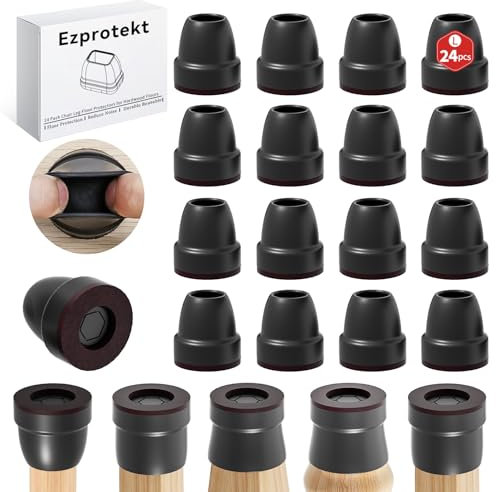 Ezprotekt 24 Stück Stuhlbeinabdeckungen, Ø21-25mm Schutzkappen Für Stuhlbeine mit Filz kleine Schwarz Silikon Bodenschoner mit umwickelten Filz Gummi Stuhlbeinkappen Möbelfüße