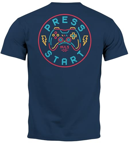 Neverless® Herren T-Shirt Backprint Gaming Gamer Controller Zocken PC Motiv Fashion Streetstyle Navy XS