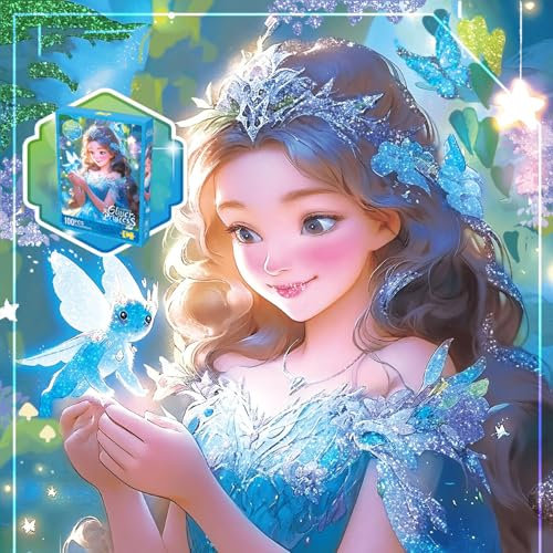 Georgie Porgy Prinzessinnen Puzzle für Kinder Fee Glitzer Puzzle 100 Teile Pädagogisches Lernspielzeug Geburtstags Jungen Mädchen ab 3 Jahren (Lorina)