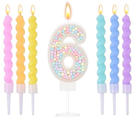 Ovaletta Macaron Bunte Geburtstagskerzen Zahlen 6, Kerzen Geburtstag, Bunte Geburtstagskerze, Geburtstagskerzen für Torte, Kerze 6, Kerzen Zahlen (mit 6 Stücke Bunte Geburtstagskerzen für Torte)