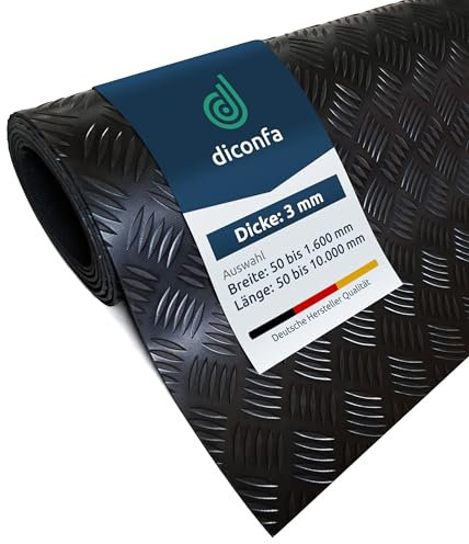 diconfa Gummi-Matte Hammerschlag-Matte 3mm stark - BREITE 0,05m bis 1,6m - LÄNGE 0,05m bis 10m - Auswahl 100 x 100cm (1000 x 1000mm) - UV-stabil geruchsarm rutschfest Riffelblechmatte Riffelmatte