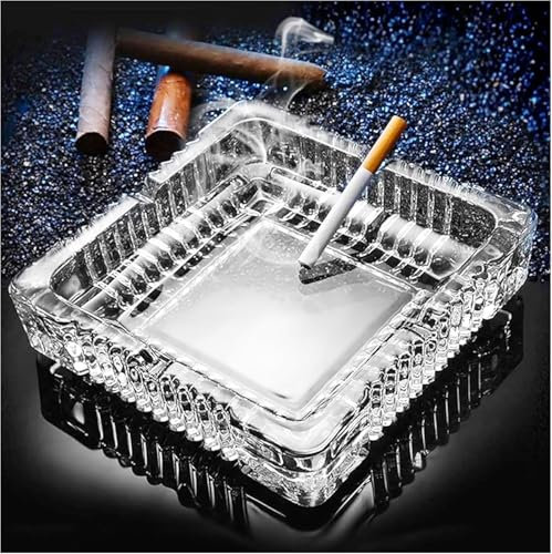 SIDSONS Glass Ashtray Square Cigarettes Cigars Crystal Cut Effect Transparent Ash Tray Glass Indoor Outdoor Home Office Tabletop Restaurant Pub Garden 15cm x 15cm 4cm Height (Medium - Pack 1)