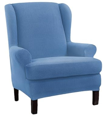 Ohrensessel-Schonbezüge aus Stretch-Spandex, kariertes Muster, waschbar, Sesselschoner für Wohnzimmer und Schlafzimmer, Blau, Einheitsgröße, 2 Stück