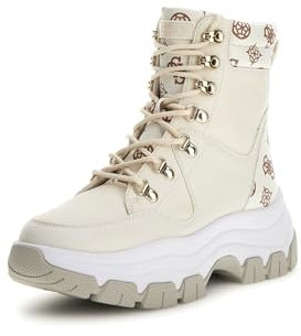 GUESS Botas de piel sintética con cordones y suela gruesa, diseño con estampado, color crema FLFBLI FAL12 CREAM (Crema, Sistema tallas calzado EU, Adulto, Números, mediano, 38)