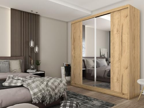 AGMAT-FURNITURE Schwebetürenschrank Lyon, Kleiderschrank mit 2 Türen, Moderne Garderobe in Farbe: Artisan, Schrank in Größe: 200 x 216 x 61 cm