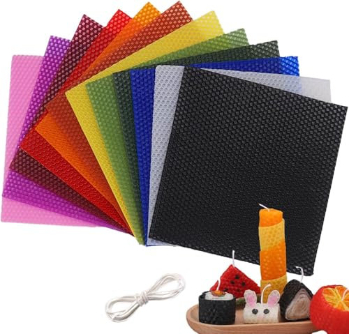 10 Farben Bienenwachsplatten, Bienenwachs-Kerzenherstellungsset für Kerzen, Wachsplatten, für Bienenwachs Kerzenherstellung, für Handwerkliche Geschenke, Eltern Kind-Bastelaktion (20x20cm) mit Kerzend